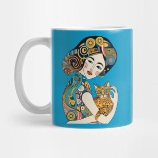 Woman and Cat Gustav Klimt Style Mug